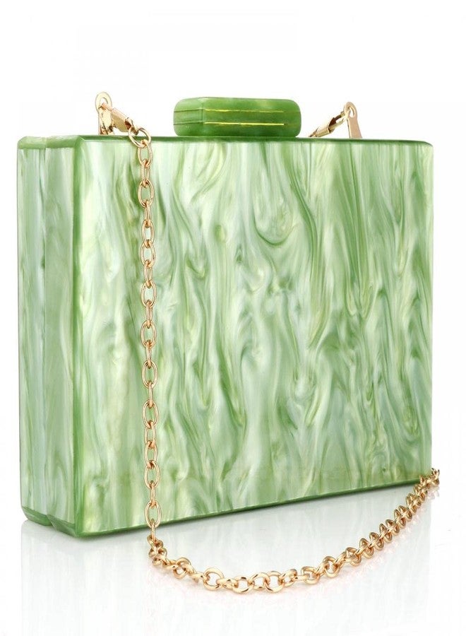 Simcat Marbling Green Acrylic Evening Bag Lady Clutch Purse Elegant Party Box Clutch Crossbody Bag for Prom Banquet Daily (Green) - Image 1